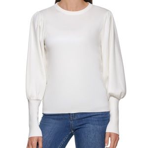 Calvin Klein Women's Ribbed Knit Crewneck Sweater - Soft White, Size: Medium